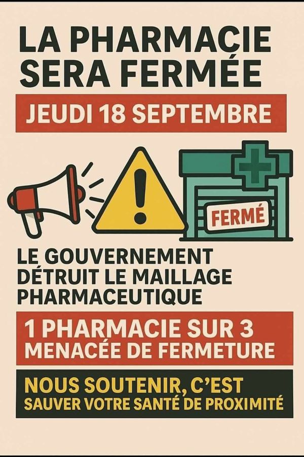 🚨 Fermeture exceptionnelle - Grève des pharmacies 🚨
