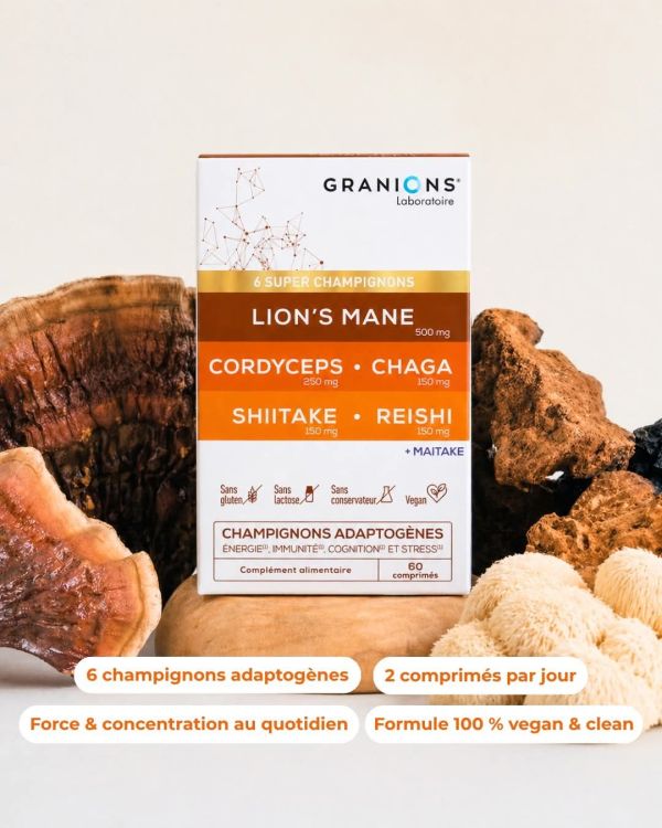 Découvrez le Complexe Super Champignons de Granions® : votre allié au quotidien pour rester concentré(e), performant(e) et plein(e) d’énergie 🍄