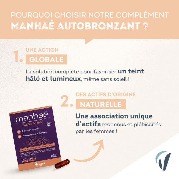 Bronzez naturellement et sans soleil avec les compléments alimentaires Manhaé Autobronzant ! 🥰
