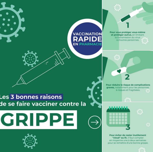 💉 La vaccination contre la grippe est disponible en pharmacie.