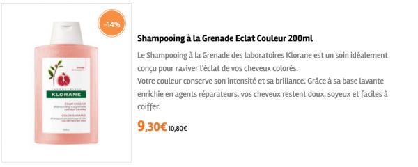 Promotion sur le shampooing à la grenade